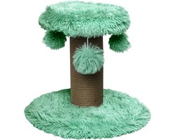 Topmast Krabpaal Fluffy Rio - Groen - 39 x 39 x 34 cm - Krabpaal voor Katten - Met Kattenspeeltjes - Duurzaam Sisal Touw