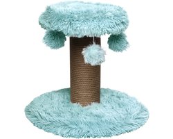 Topmast Krabpaal Fluffy Rio - Lichtblauw - 39 x 39 x 34 cm - Krabpaal voor Katten - Met Kattenspeeltjes - Duurzaam Sisal Touw