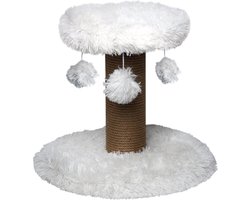 Topmast Krabpaal Fluffy Rio - Wit - 39 x 39 x 34 cm - Krabpaal voor Katten - Met Kattenspeeltjes - Duurzaam Sisal Touw
