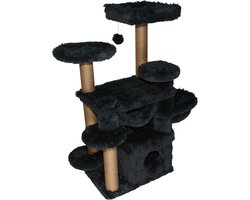 Topmast Krabpaal Fluffy Tokyo - Antraciet - 108 x 65 x 129 cm - Krabpaal voor Grote Katten en Zware Katten - Met Kattenhuis en Hangmat - Stevig Sisal Touw