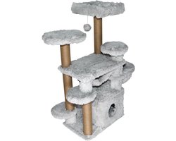 Topmast Krabpaal Fluffy Tokyo - Grijs - 108 x 65 x 129 cm - Krabpaal voor Grote Katten en Zware Katten - Met Kattenhuis en Hangmat - Stevig Sisal Touw