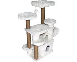 Topmast Krabpaal Fluffy Tokyo - Wit - 108 x 65 x 129 cm - Krabpaal voor Grote Katten en Zware Katten - Met Kattenhuis en Hangmat - Stevig Sisal Touw