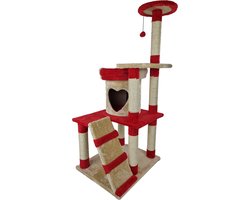 Krabpaal: Topmast Krabpaal Micko - Beige & Rood - 60 x 50 x 128 cm - Krabpaal voor Katten - Krabpalen voor Grote Katten - Met Sisal Touw