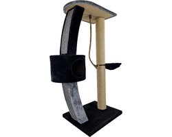 Topmast Krabpaal Moondream - Grijs & Zwart - 60 x 50 x 125 cm - Met Kattenhuis, Hangmat & Krabplank - Krabpaal voor Grote Katten