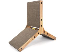 Triplo Krabpaal voor Katten - Houten Frame met Karton en Speelbal - Inclusief Kattenkruid