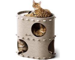 Tweelaags Kattenhuis met Kraboppervlak en Cave - Beige