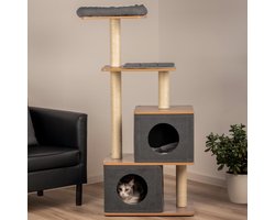 Unyqoos® Houten krabpaal met sisal en antracietkleurige bekleding voor katten