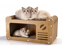 Vacht Vreugde Krabplanken Kat – 2-in-1 Kattenhuis & Krabmeubel