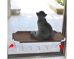 Veilig ijzeren raamzitje voor katten - 360° rondom zonnebaden - kattenhangmat/raamzetel (L bruin)