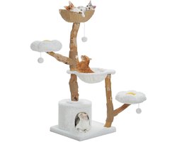 Krabpaal: Venzor - Grote Krabpaal Toren &ndash; 5‑Laags Kattenboom met Sisal Krabpalen & Rieten Mand &ndash; Modern Kattenmeubel &ndash; Maat L &ndash; Wit