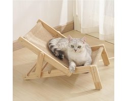 Verhoogde kattenligstoel met sisal krabvlak - Duurzame houten loungestoel voor binnen