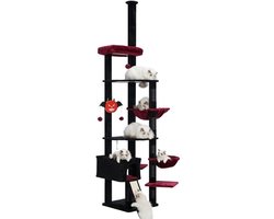 Verstelbare Kattenkrabpaal tot Plafond voor Grote Katten – Multi-verdieping met 2 Baskets en Pluche Ballen