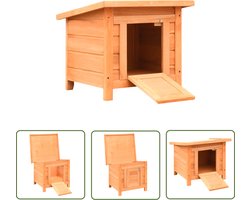 vidaXL Houten Katthuis - Katthuis - Kattenhuis 50x46x43,5 cm massief grenen- en vurenhout - Kattenverblijf - Outdoor Katthuis - Kattenhut