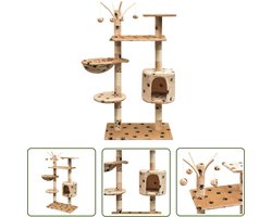 vidaXL Kattenboom - Kattenkrabbers - Kattenkrabpaal met sisal krabpalen 125 cm pootafdrukken beige - Kattenspullen - Pluche Kattenkrabpaal - Sisalkrabbers