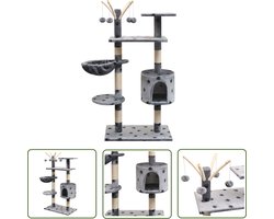 vidaXL Kattenboom - Kattenkrabbers - Kattenkrabpaal met sisal krabpalen 125 cm pootafdrukken grijs - Kattenspelen - Pluche Kattenhuis - Kattenhangmat