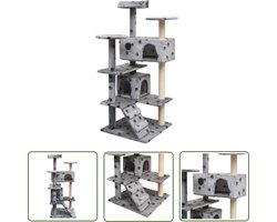 vidaXL Kattenboom - Kattenkrabbers - Kattenkrabpaal met sisal krabpalen 125 cm pootafdrukken grijs - Kattenspelen - Pluche Kattenhuis - Sisalkrabbers