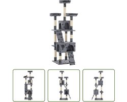 vidaXL Kattenboom - Kattenkrabbers - Kattenkrabpaal met sisal krabpalen 170 cm pootafdrukken grijs - Krabpaal - Pluche Kat - Kattenmeubilair