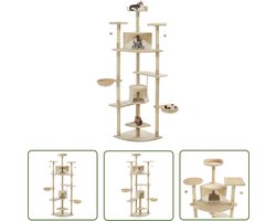 Krabton: vidaXL Kattenboom - Kattenkrabbers - Kattenkrabpaal met sisal krabpalen 203 cm beige en wit - Kattenspelen - Pluche Kattenhuis - Sisalkrabbers