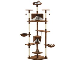 vidaXL Kattenboom - Kattenkrabbers - Kattenkrabpaal met sisal krabpalen 203 cm bruin en wit - Kattenspelen - Pluche Kattenhuis - Sisalkrabbers
