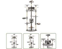 vidaXL Kattenboom - Kattenkrabbers - Kattenkrabpaal met sisal krabpalen 203 cm grijs en wit - Kattenspelen - Pluche Kattenhuis - Sisalkrabbers
