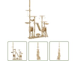 vidaXL Kattenboom - Kattenkrabbers - Kattenkrabpaal met sisal krabpalen 230-250 cm beige - Pluche Kattenmeubilair - Kattenspelen - Kattenmand