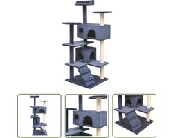 vidaXL Kattenboom - Kattenkrabpaal - Kattenkrabpaal met sisal krabpalen 125 cm donkerblauw - Pluche Krabpaal - Sisalkrabbers - Kattenhuis