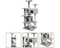 vidaXL Kattenboom - Kattenkrabpaal - Kattenkrabpaal met sisal krabpalen 125 cm grijs - Krabpaal - Pluche - Sisal