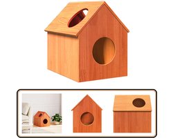 vidaXL Kattenhuis - Massief Grenenhout - Wasbruin Katthuis - Kat Meubilair - Krabpaal - Hout Kattenhuis - Grenenhouten Kattenhuis