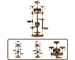vidaXL Kattenkrabpaal 203 cm - Bruin en Wit Kattenboom - Krabpaal - Kattenspelen - Kattenentertainment - Kattenmand