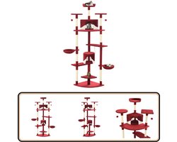 vidaXL Kattenkrabpaal 203 cm - Rood en Wit Kattenkrabbers - Kattenboom - Krabpaal - Kattenspelen - Kattenhuiskamer