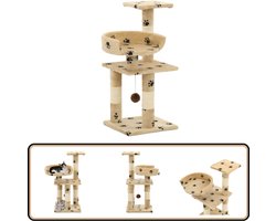 vidaXL Kattenkrabpaal 65 cm - Beige met Pootafdrukken Kattenkrabbers - Kattenboom - Krabpaal - Kattenspelletjes - Katten Accessoires