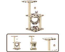 vidaXL Kattenkrabpaal - 65 cm - Beige met pootafdrukken Kattenkrabpaal - Krabpaal - Kattenmeubil - Kattenspullen - Kattentoy