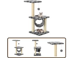 vidaXL Kattenkrabpaal 65 cm - Grijs met Pootafdrukken Kattenkrabpaal - Krabpaal - Kattenspullen - Kattenmeubil - Kattenfuncties