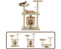 vidaXL Kattenkrabpaal - 95 cm - Beige - Met huisje Kattenboom - Krabpaal - Kattenspullen - Kattenentertainment - Kattenplatform