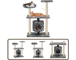 vidaXL Kattenkrabpaal 95 cm - Grijs met Potenprint Kattenkrabbers - Kattenboom - Krabpaal - Kattenspelen - Kattenhuiskamer