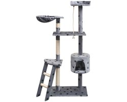 vidaXL - Kattenkrabpaal - met - sisal - krabpalen - 150 - cm - pootafdrukken - grijs