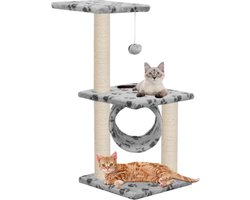 vidaXL - Kattenkrabpaal - met - sisal - krabpalen - 65 - cm - pootafdrukken - grijs