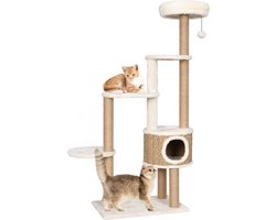 vidaXL - Kattenmeubel - met - luxe - kussen - en - krabpalen - 148 - cm - zeegras