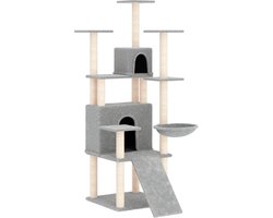 vidaXL - Kattenmeubel - met - sisal - krabpalen - 154 - cm - lichtgrijs