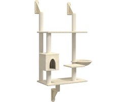 vidaXL - Kattenmeubel - wandgemonteerd - met - krabpaal - 153 - cm - crèmekleurig