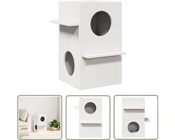 vidaXL Kattenmeubilair - Kattenhuis - Kattenhuis 43x43x60 cm massief grenenhout wit - Houtkattentunnel - Kat Speelgoed - Binnenkat