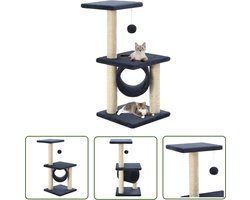 vidaXL Kattenspelen - Kattenkrabpaal - Kattenkrabpaal met sisal krabpalen 65 cm donkerblauw - Sisalkrabpalen - Pluche Krabpaal - Kattenrustplaats