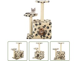 vidaXL Kattenspullen - Kattenkrabbers - Kattenkrabpaal met sisal krabpalen 60 cm pootafdrukken beige - Kattenhuis - Pluche Kattenspelletjes - Katten Boom