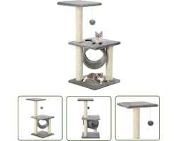 vidaXL Kattenspullen - Kattenkrabbers - Kattenkrabpaal met sisal krabpalen 65 cm grijs - Katentegels - Pluche Kattenspelletjes - Sisalkrabbers