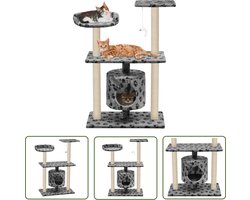 vidaXL Kattenspullen - Kattenkrabbers - Kattenkrabpaal met sisal krabpalen 95 cm pootafdrukken grijs - Kattenhuis - Katentoren - Pluche Kattenkrabpaal
