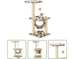 vidaXL Kattenspullen - Kattenkrabpaal - Kattenkrabpaal met sisal krabpalen 65 cm pootafdrukken beige - Pluche Krabpaal - Sisalkrabpaal - Kattenboom