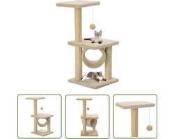 vidaXL Krabpaal - Kattenkrabpaal - Kattenkrabpaal met sisal krabpalen 65 cm beige - Pluche Krabpaal - Sisalkrabpaal - Kattenspelen
