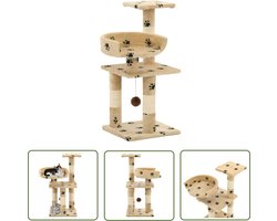 vidaXL Krabpaal - Kattenkrabpaal - Kattenkrabpaal met sisal krabpalen 65 cm pootafdrukken beige - Kattenmeubilair - Pluche Krabpaal - Sisalkrabbers