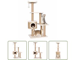 vidaXL Krabpaal - Kattenmeubel - Kattenmeubel met krabpalen 123 cm zeegras - Kattenhuis - Zeegras - Beige