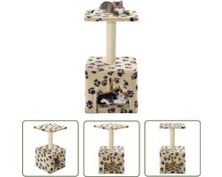 vidaXL Krabpalen Voor Katten - Kattenkrabpaal - Kattenkrabpaal met sisal krabpaal 55 cm pootafdrukken beige - Kattenhuis - Pluche Krabpaal - Sisalkrabbers
